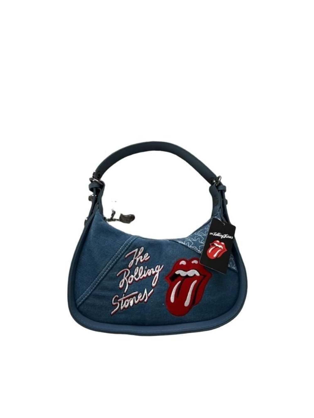 The Rolling Stones Embroidered Denim Mini Hobo Bag